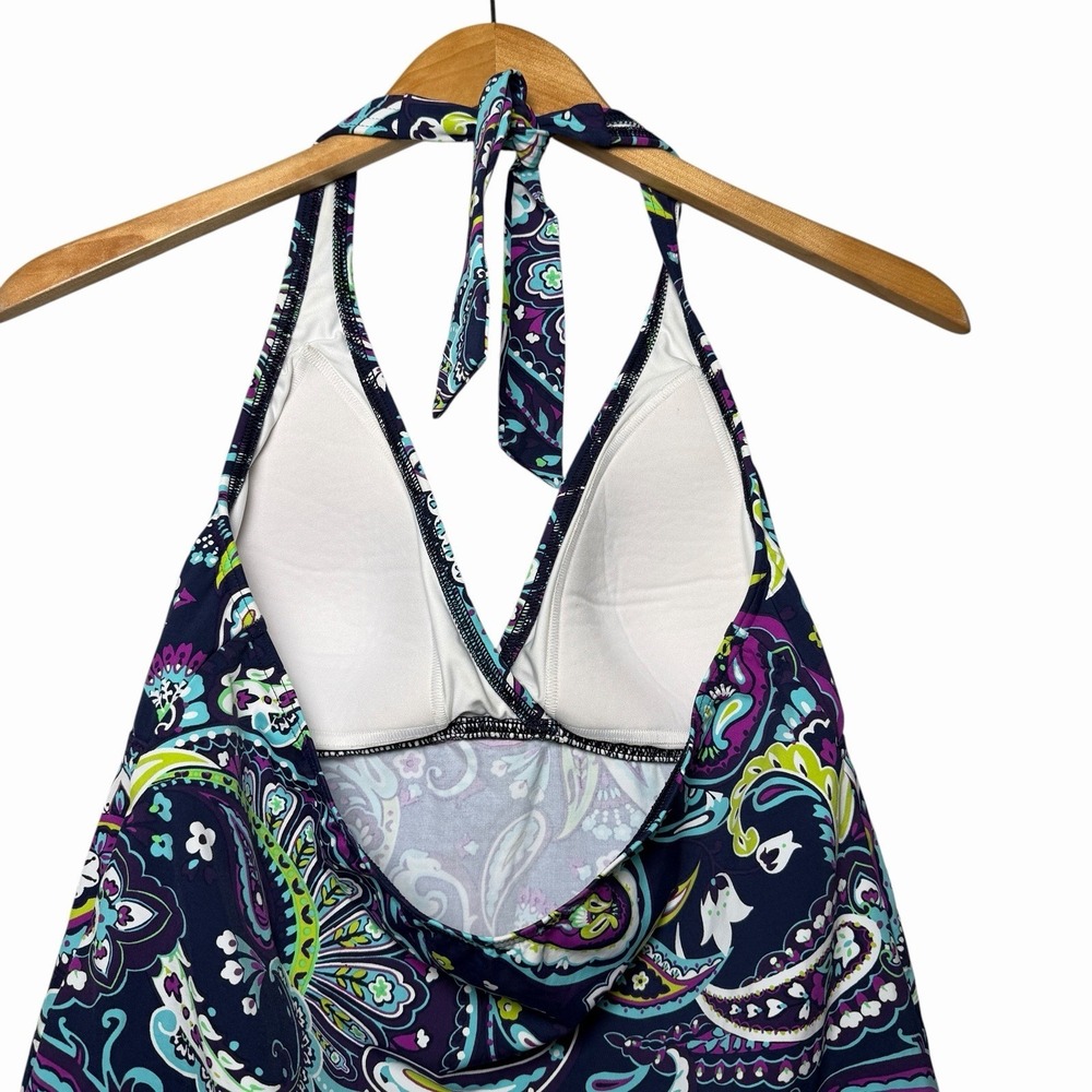 Lands End Womens Halter Tankini Top Padded Paisley Swim Top Size 10 Blue Coastal - Picture 4 of 8